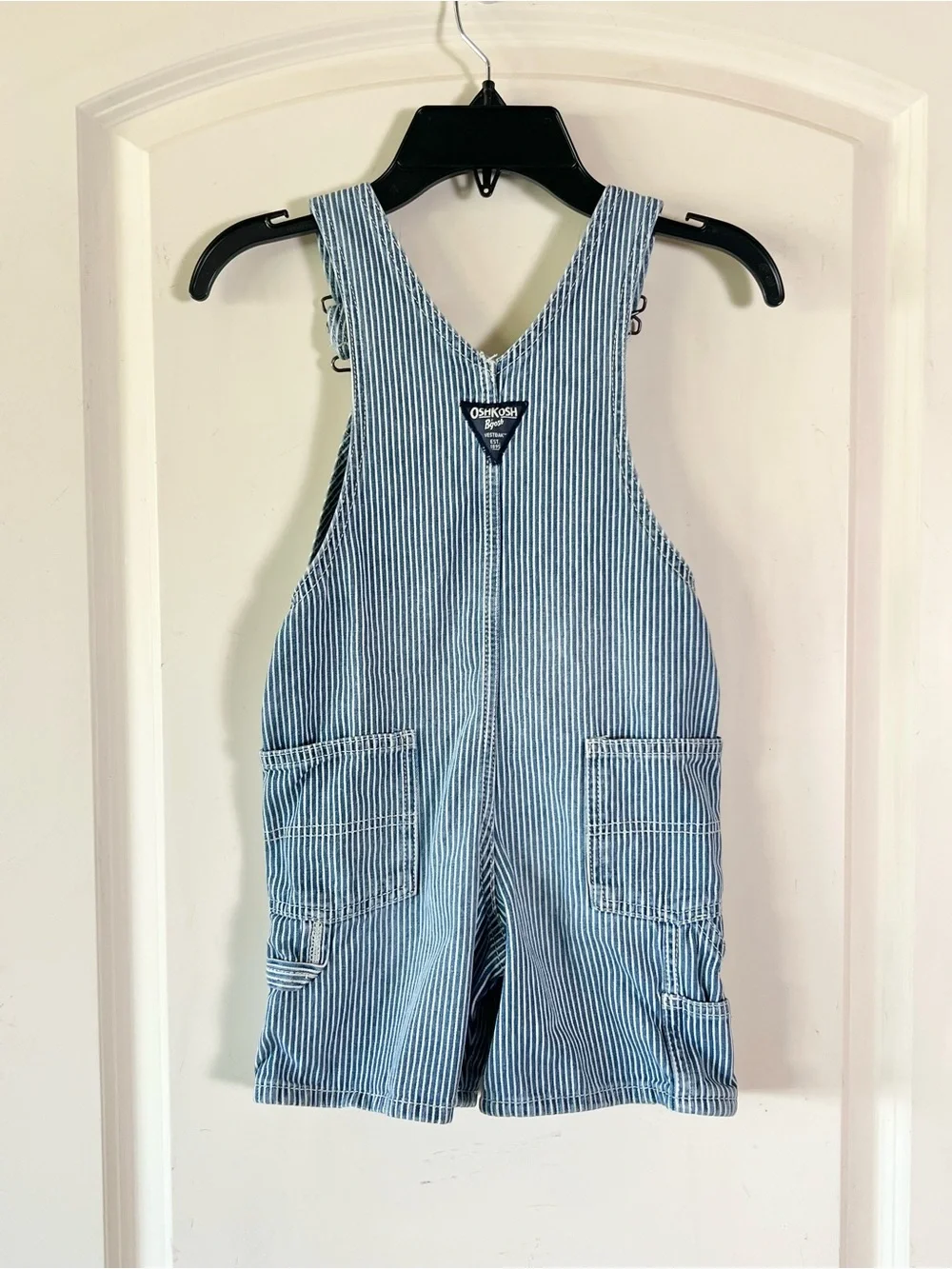 Vtg OshKosh B'gosh Striped Overalls Toddler 4T Railroad Hickory Vestbak USA